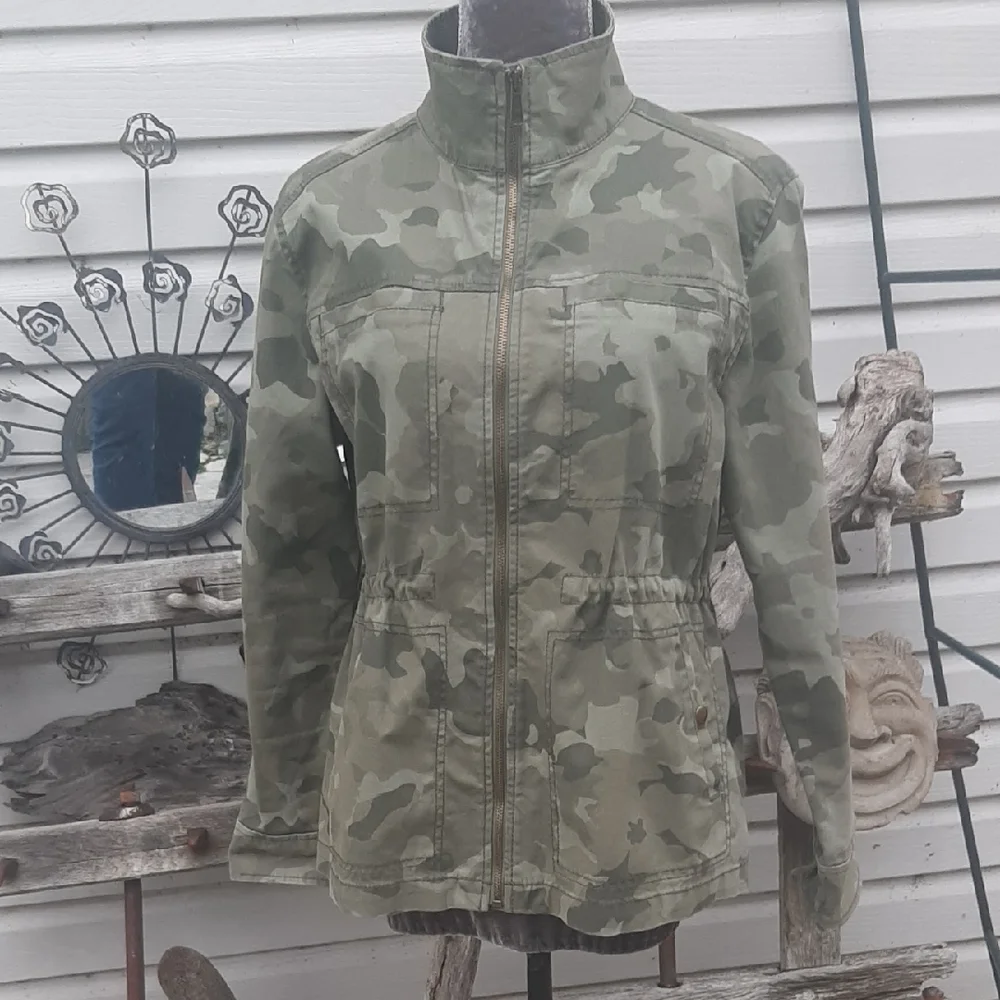 Old🚢Navy Camouflage Full Zippered Snap Snap Pockets Jacket Size M - Picture 1 of 7
